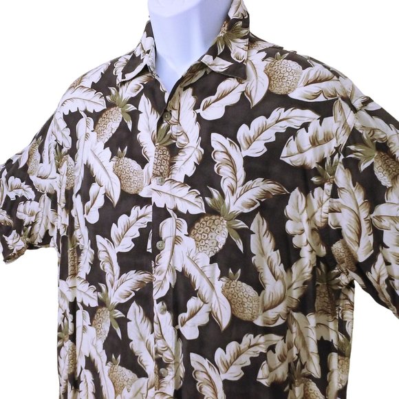 Vintage 80s Campia Moda Korea-Made Rayon Aloha Shirt -L Tropical Pineapple Palm - Picture 4 of 9